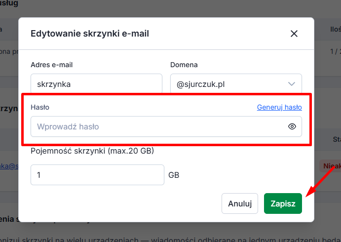 Resetowania hasła do skrzynki pocztowej